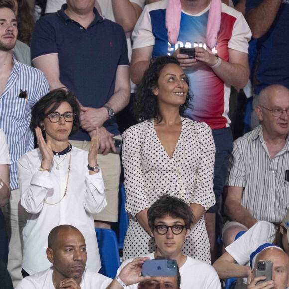 Delphine Ernotte, Rachida Dati, Leïla Kaddour, son compagnon Pierre Guénard et Thierry Omeyer assistent aux épreuves de judo lors des Jeux Olympiques de Paris 2024 (JO) au Arena Champs de Mars à Paris, France, le 2 août 2024. © Jacovides-Perusseau/Bestimage 