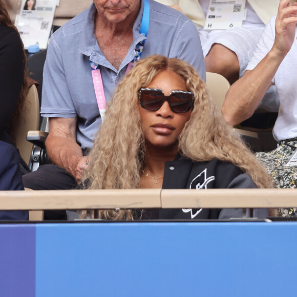 Thomas Bach, président du CIO, Serena Williams assistent à la finale de tennis homme entre Djokovic face à Alcaraz à Roland-Garros lors des Jeux Olympiques de Paris2024 (JO) le 4 aout 2024. © Jacovides-Perusseau/Bestimage 