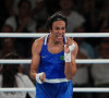 La boxeuse algérienne Imane Khelif se qualifie pour la finale des - de 66 kgs face à la thaïlandaise Janjaem Suwannapheng lors des jeux olympiques Paris 2024 (JO 2024) le 6 août 2024. © Ulrik Pedersen/CSM via ZUMA Press Wire / Bestimage