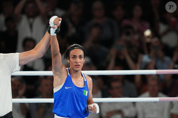 La boxeuse algérienne Imane Khelif se qualifie pour la finale des - de 66 kgs face à la thaïlandaise Janjaem Suwannapheng lors des jeux olympiques Paris 2024 (JO 2024) le 6 août 2024. © Ulrik Pedersen/CSM via ZUMA Press Wire / Bestimage