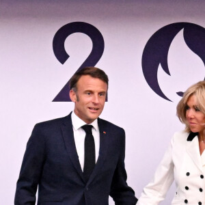 Le président de la République française Emmanuel Macron, la première dame Brigitte Macron, Tony Estanguet - Cérémonie de clôture des Jeux Olympiques de Paris 2024 au stade de France à Saint-Denis, le 11 août 2024.© Perusseau-Jacovides / Bestimage