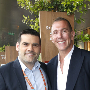 Exclusif - Matthieu Lartot et Imanol Harinordoquy (joueur de rugby) - Plateau de France Télévision lors des Internationaux de France de Tennis de Roland Garros 2024 - Jour 2 à Paris le 27 Mai 2024. © Bertrand Rindoff / Bestimage