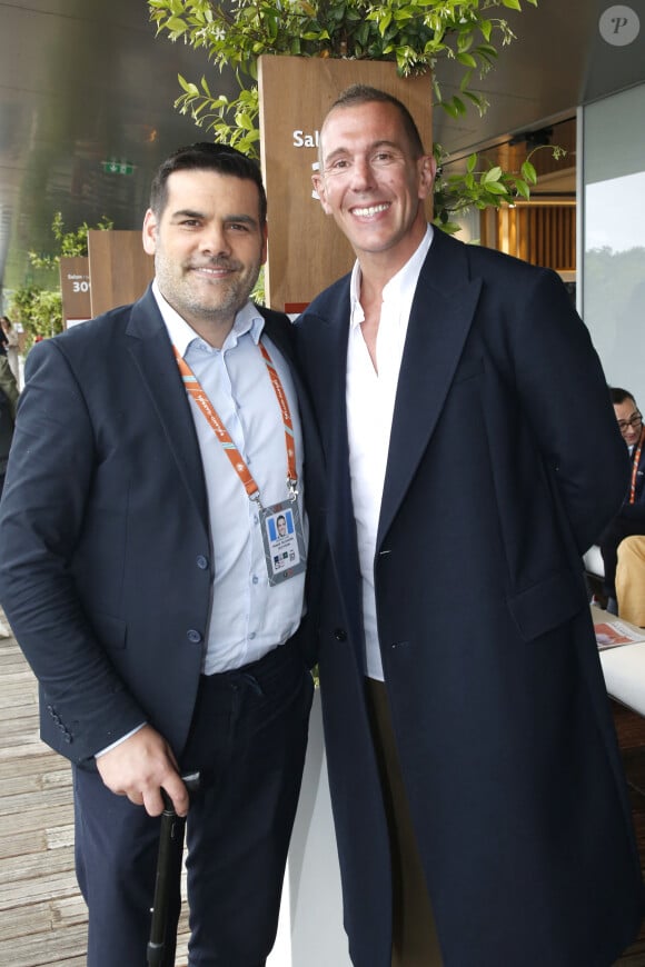 Exclusif - Matthieu Lartot et Imanol Harinordoquy (joueur de rugby) - Plateau de France Télévision lors des Internationaux de France de Tennis de Roland Garros 2024 - Jour 2 à Paris le 27 Mai 2024. © Bertrand Rindoff / Bestimage