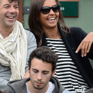 Karine Le Marchand sa fille et Stéphane Plaza regardent un match lors du deuxième tour des Internationaux de France de tennis à Roland Garros à Paris, France, le 29 mai 2014. Photo par Laurent Zabulon/ABACAPRESS.COM