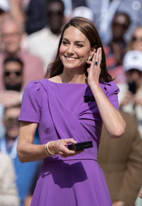 La princesse Catherine de Galles lors de la finale Hommes du tournoi de tennis de Wimbledon. Le 14 juillet 2024