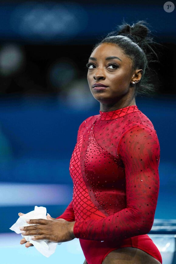 Simone Biles lors de l'épreuve de gymnastique artistique aux Jeux olympiques Paris 2024. © Oscar J. Barroso/AFP7 via ZUMA Press Wire / Bestimage