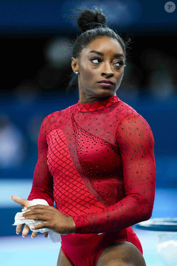 Simone Biles lors de l'épreuve de gymnastique artistique aux jeux olympiques Paris 2024 (JO 2024) © Oscar J. Barroso/AFP7 via ZUMA Press Wire / Bestimage