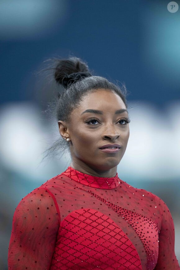 Simone Biles - Célébrités assistent aux épreuves de gymnastique lors des Jeux Olympiques de Paris2024 (JO) le 3 aout 2024. © Perusseau-Jacovides-Bestimage