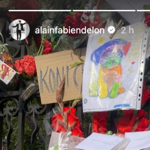 Alain-Fabien Delon rend hommage aux fans qui se sont receuillis devant le portail de Douchy, où son père Alain Delon est mort dimanche 18 août 2024.