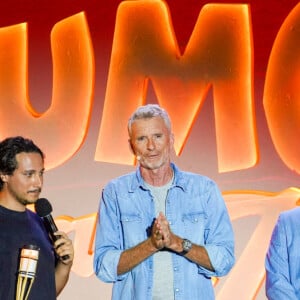 Le comédien lance la première édition du festival "L'Humour à la plage".
Exclusif - Samuel Bambi, Denis Brogniart, Kev Adams, Ilyes Djadel - Jour 2 - Enregistrement de l'émission "L'humour à la plage" pour le 1er festival de Juan les Pins à la pinède Gould le 5 juillet 2024. © JR Santini / Bruno Bebert / Bestimage