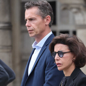 Rachida Dati, ministre de la Culture - Obsèques de P.Laffont dans la salle de la Coupole du cimetière du Père-Lachaise à Paris, le 23 août 2024. L'animateur de télévision est décédé le 7 août 2024 à l'âge de 84 ans. © Dominique Jacovides / Bestimage