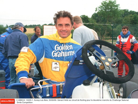 Gerard Holtz au circuit de Karting pour la deuxième manche du Challenge National Smile Competition.© ABACA. Aunay-Les-Bois, 20/06/99.