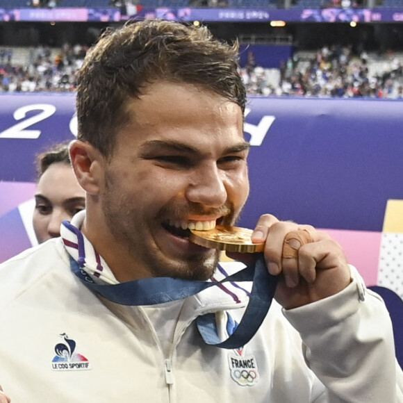 Antoine Dupont - La France remporte la finale en Rugby à 7 après sa victoire face à Fidji (et sa première médaille d'or) lors des Jeux Olympiques (JO) de Paris 2024 le 27 juillet 2024