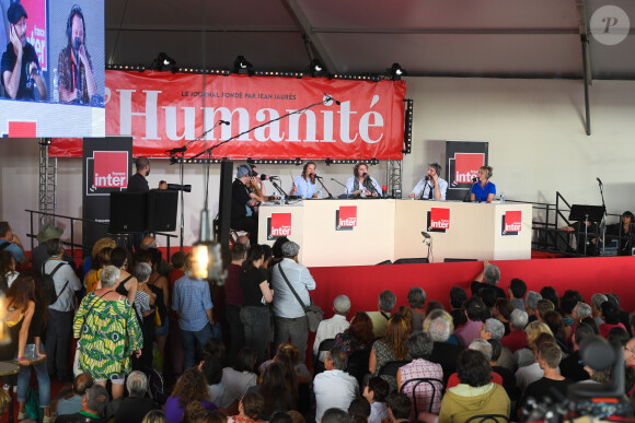 Alex Vizorek, Charline Vanhoenacker, Guillaume Meurice et Juliette Arnaud - France Inter et l'équipe de "Par Jupiter" en direct depuis la Fête de l'Humanité 2018 au parc de la Courneuve le 14 septembre 2018 © Lionel Urman/Bestimage  