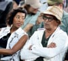 Yannick Noah et sa compagne Malika - Les célébrités en tribunes pendant l'épreuve de basketball de Demi-Finale opposant la France à l'Allemagne lors des Jeux Olympiques de Paris 2024 (JO) à l'Arena Bercy, à Paris, France, le 8 août 2024. © Jacovides-Perusseau/Bestimage