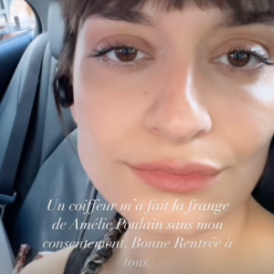 Via sa story Instagram, la mère de famille a immortalisé sa nouvelle coupe... Qui a eu le mérite de la dépiter : "Un coiffeur m'a fait la frange d'Amélie Poulain sans mon consentement (...)".
Clara Luciani immortalisée sur ses réseaux sociaux. (Capture d'écran).