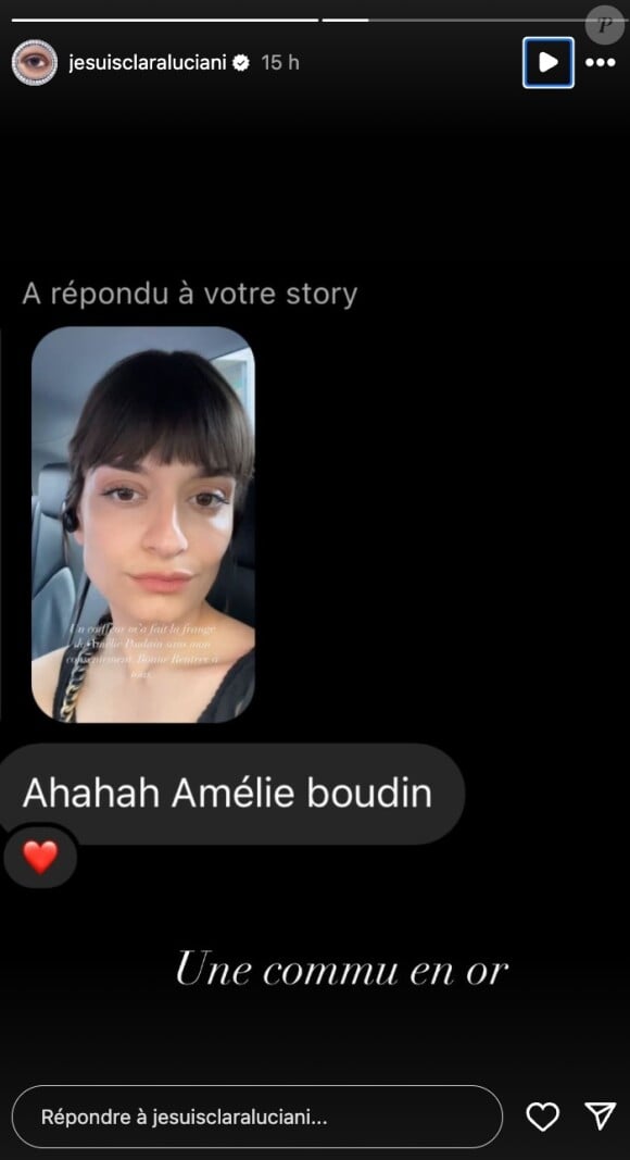 Une photo qui n'a laissé personne indifférent. Un.e internaute s'est même permis.e de lui faire un petit commentaire : "Ahaha Amélie Boudin". Pas de quoi l'ulcérer bien au contraire...
Clara Luciani immortalisée sur Instagram (Capture d'écran).