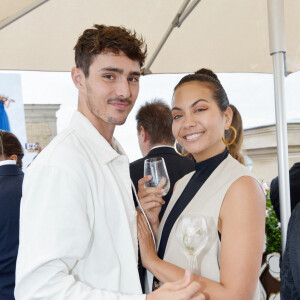 Exclusif - Vaimalama Chaves (Miss France 2019) et son fiancé Nicolas Fleury lors de l'ouverture du rooftop de l'hôtel The Peninsula Paris le 29 mai 2024. © Rachid Bellak / Bestimage 