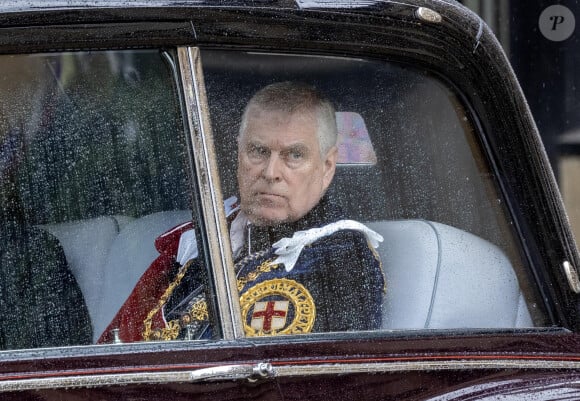 Londres - Le prince Andrew, duc d'York, - Sortie de la cérémonie de couronnement du roi d'Angleterre à l'abbaye de Westminster de Londres, Royaume Uni, le 6 mai 2023. 