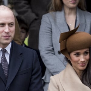 Des propos qu'aurient confiés en personne Lady Diana à la biographe royale... 
Le prince William, Catherine Kate Middleton la duchesse de Cambridge enceinte, Meghan Markle et son fiancé le prince Harry - La famille royale d'Angleterre arrive à la messe de Noël à l'église Sainte-Marie-Madeleine à Sandringham, le 25 décembre 2017. 