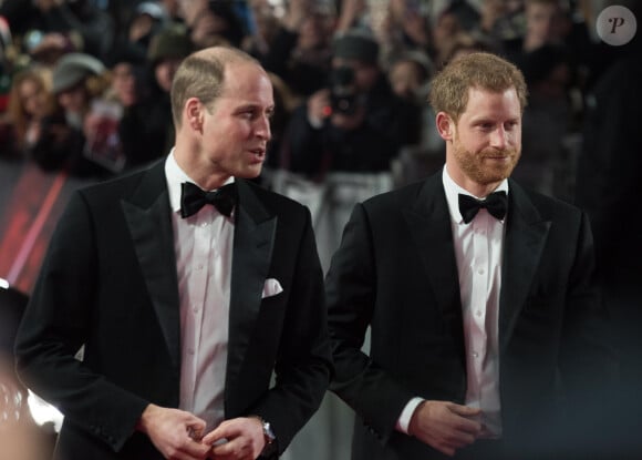 Le prince William, duc de Cambridge, et le prince Harry à la première de Star Wars, épisode VIII : Les Derniers Jedi au Royal Albert Hall à Londres, le 12 décembre 2017 