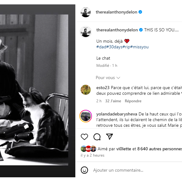 Anthony Delon rend hommage à son père Alain Delon un mois après sa mort sur Instagram