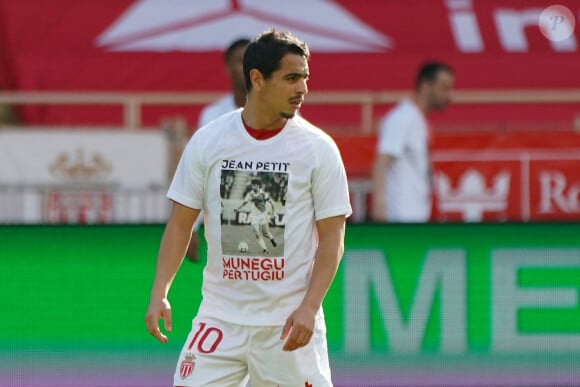 Wissam Ben Yedder (AS Monaco) - L’équipe de l’AS Monaco porte un tee-shirt en hommage à Jean Petit décédé - Match de Ligue 1 Uber Eats "Monaco - Le Havre (1-1)" au stade Louis II, le 4 février 2024.