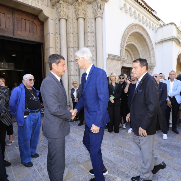 Luis Fernandez, Charles Bébert, David Lisnard (Maire de Cannes), Arsène Wenger - Obsèques du journaliste sportif, Didier Roustan, décédé le 11 septembre à l'âge de 66 ans en l'église Notre-Dame-des-Pins, à Cannes le 20 septembre 2024. © Franz Chavaroche/Bestimage