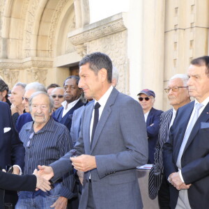 Murielle Roustan et David Lisnard (Maire de Cannes), Charles Bebert - Obsèques du journaliste sportif, Didier Roustan, décédé le 11 septembre à l'âge de 66 ans en l'église Notre-Dame-des-Pins, à Cannes le 20 septembre 2024. © Franz Chavaroche/Bestimage