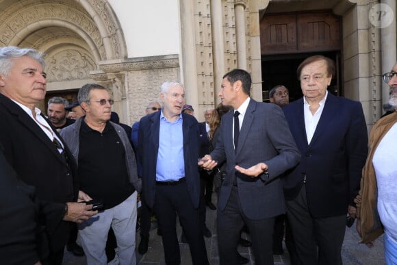 Luis Fernandez, David Lisnard (Maire de Cannes), Daniel Lauclair - Obsèques du journaliste sportif, Didier Roustan, décédé le 11 septembre à l'âge de 66 ans en l'église Notre-Dame-des-Pins, à Cannes le 20 septembre 2024. © Franz Chavaroche/Bestimage