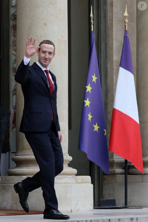 Le président de la république a reçu Mark Zuckerberg, président-directeur général de Facebook au palais de l'Elysée, Paris, France, le 10 mai 2019