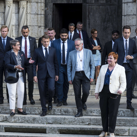Déplacement du président de république, Emmanuel Macron à l'occasion de la 41ème édition des journées européennes du patrimoine à Chartres, visite du trésor de la Cathédrale de Chartres - Chartres le 20 septembre 2024. © Arnaud Hebert / Pool / Bestimage