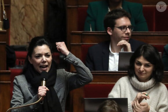 Sophia Chikirou, députée LFI lors de la dernière journée de débat du projet de loi sur les retraites à l'Assemblée nationale, Paris, le 17 février 2023 © Stéphane Lemouton / Bestimage 