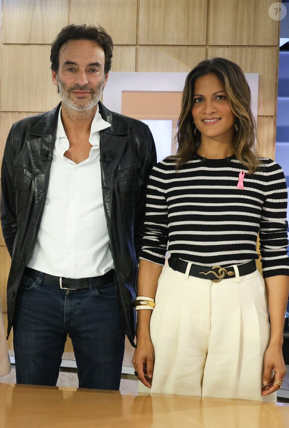 Exclusif - Anthony Delon et Aurélie Casse lors de l'enregistrement de l'émission "C l'Hebdo" présentée par A.Casse à Paris le 29 septembre 2023. © Coadic Guirec / Bestimage 