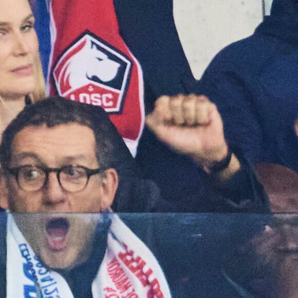 Dany Boon en tribune lors du match de football en ligue des champions (Champions League) au stade Décathlon Aréna Stade Pierre Mauroy : Lille l'emporte 1 - 0 face au Real Madrid le 2 octobre 2024.