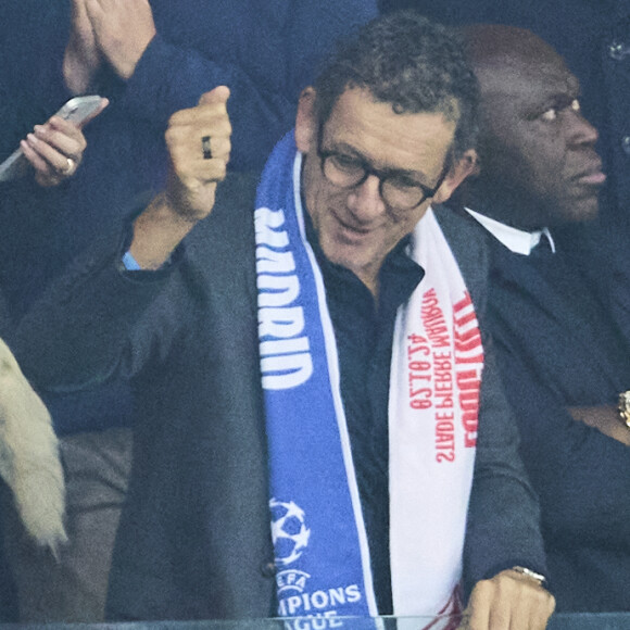 Dany Boon , Wilfrid Mbappé en tribune lors du match de football en ligue des champions (Champions League) au stade Décathlon Aréna Stade Pierre Mauroy : Lille l'emporte 1 - 0 face au Real Madrid le 2 octobre 2024.