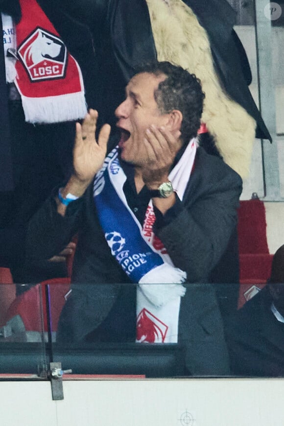 Dany Boon en tribune lors du match de football en ligue des champions (Champions League) au stade Décathlon Aréna Stade Pierre Mauroy : Lille l'emporte 1 - 0 face au Real Madrid le 2 octobre 2024.