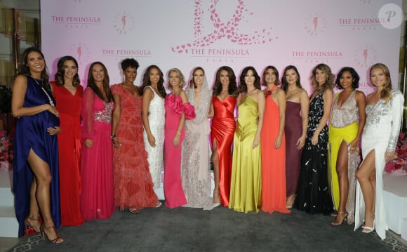 Sylvie Tellier, Sophie Thalmann, Corinne Coman, Chloé Mortaud, Nathalie Marquay, Eve Gilles, Mélody Vilbert, Indira Ampiot, Clémence Botino, Camille Cerf, Diane Leyre, Mareva Galanter, Maeva Coucke - Photocall du 5ème gala de charité de l'association "Les Bonnes Fées" à l'occasion de la campagne mondiale "Octobre Rose" à l'hôtel Peninsula, Paris le 3 octobre 2024. A l'occasion de la campagne mondiale "Octobre Rose", l'hôtel Peninsula Paris lance son programme caritatif "Peninsula in Pink", dont les bénéfices seront reversés à l'association "Les Bonnes Fées". © Coadic Guirec/Bestimage