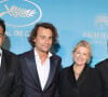 Patrick Cohen, Bertrand Chameroy, Anne-Elisabeth Lemoine, Pierre Lescure - Photocall du dîner d'ouverture du 77ème Festival International du Film de Cannes, au Carlton. Le 14 mai 2024 © Borde-Jacovides-Moreau / Bestimage 