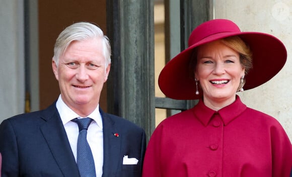 Le roi Philippe de Belgique, la reine Mathilde au palais de l'Elysée à Paris le 14 octobre 2024. Le couple royal de Belgique démarre une visite d'état de trois jours en France. © Dominique Jacovides / Bestimage