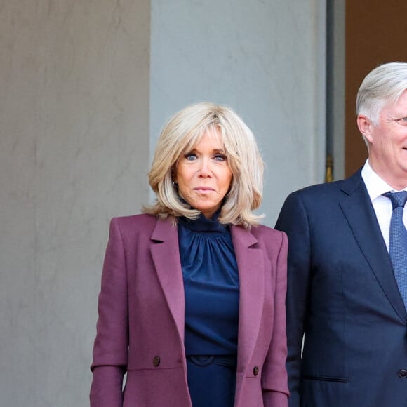 Brigitte Macron accorde les couleurs pour la venue d'une reine
 
Brigitte Macron, le roi Philippe de Belgique, la reine Mathilde, le président Emmanuel Macron au palais de l'Elysée à Paris. Le couple royal de Belgique démarre une visite d'état de trois jours en France. © Dominique Jacovides / Bestimage