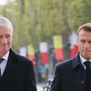 Cérémonie d'accueil officiel du roi Philippe et la reine Mathilde de Belgique par le Président de la République E.Macron et la première dame B.Macron au pied de l'Arc de Triomphe, le 14 octobre 2024. Leurs Majestés le Roi et la Reine des Belges sont en visite d'Etat en France du 14 au 16 octobre 2024. © Benoît Doppagne / Pool / Photonews / Bestimage