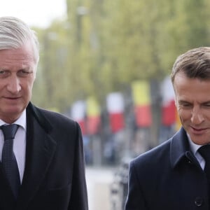 Cérémonie d'accueil officiel du roi Philippe et la reine Mathilde de Belgique par le Président de la République E.Macron et la première dame B.Macron au pied de l'Arc de Triomphe, le 14 octobre 2024. Leurs Majestés le Roi et la Reine des Belges sont en visite d'Etat en France du 14 au 16 octobre 2024. © Benoît Doppagne / Pool / Photonews / Bestimage