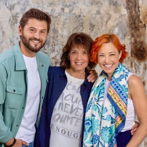 Exclusif - Christophe Beaugrand, Stéphanie Fugain et Natasha St-Pier en prise de vue studio en marge du tournage du clip "Je garde le sourire !" de l'association Laurette Fugain dans les Studios de l'Usine à Paris, France, le 19 septembre 2024. © Manuelle Toussaint via Bestimage 