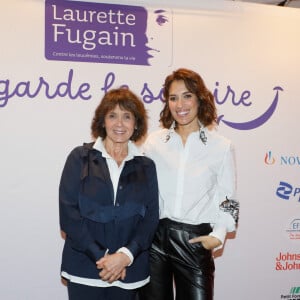 Stéphanie Fugain (pdte de l'association), Laurie Cholewa - Avant-première du clip "Je garde le sourire" réalisé pour l'Association Laurette Fugain dans le cadre de sa nouvelle campagne de sensibilisation au cinéma Mac Mahon à Paris le 15 octobre 2024. Ce clip met en scène les mots de C. Lellouche, interprétés par des enfants hospitalisés entourés d'une quinzaine de personnalités. © Christophe Clovis / Bestimage