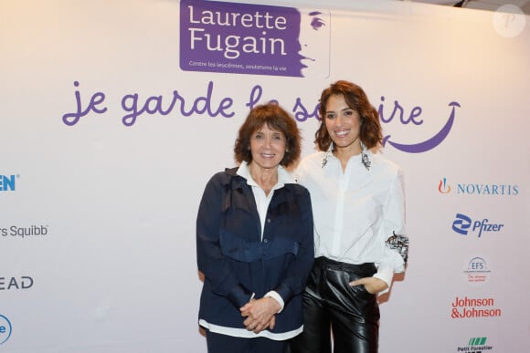 Stéphanie Fugain (pdte de l'association), Laurie Cholewa - Avant-première du clip "Je garde le sourire" réalisé pour l'Association Laurette Fugain dans le cadre de sa nouvelle campagne de sensibilisation au cinéma Mac Mahon à Paris le 15 octobre 2024. Ce clip met en scène les mots de C. Lellouche, interprétés par des enfants hospitalisés entourés d'une quinzaine de personnalités. © Christophe Clovis / Bestimage