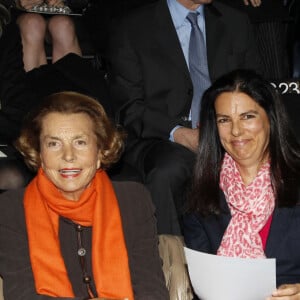 Liliane Bettencourt et sa fille Françoise Bettencourt Meyers avec son mari Jean-Pierre Meyers en 2012.