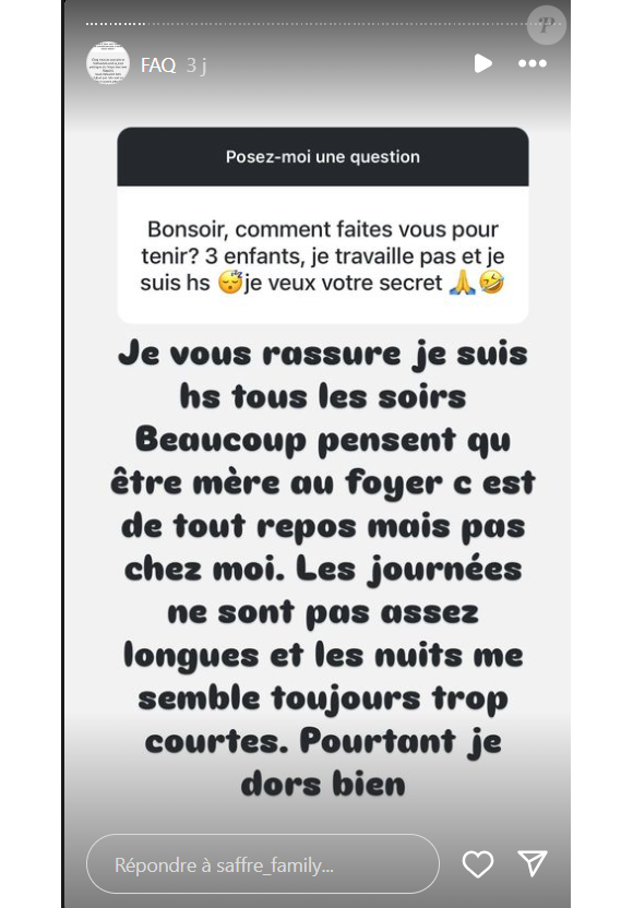 Et elle a ajouté que ce n'était pas de tout repos
Céline Saffré de "Familles nombreuses" se confie sur Instagram, le 25 octobre 2024