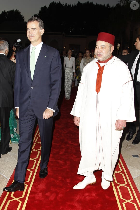 Dîner de gala en l'honneur du roi Felipe et de la reine Letizia d'Espagne au palais royal à Rabat, en présence du roi Mohammed VI du Maroc et de sa femme Salma Bennani. Le 14 juillet 2014 