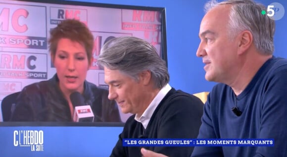 Alain Marschall et Olivier Truchot face à Aurélie Casse et Natacha Polony sur le plateau de C l'hebdo - France 5 (Capture d'écran).